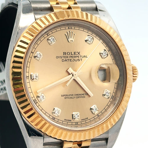 Pre-Owned Rolex Datejust 41mm 2 Tone 18k Yellow Gold Watch 1263331 Fluted Bezel