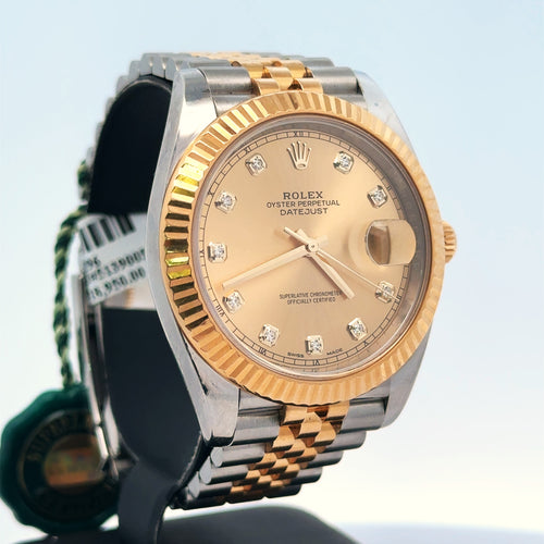 Pre-Owned Rolex Datejust 41mm 2 Tone 18k Yellow Gold Watch 1263331 Fluted Bezel