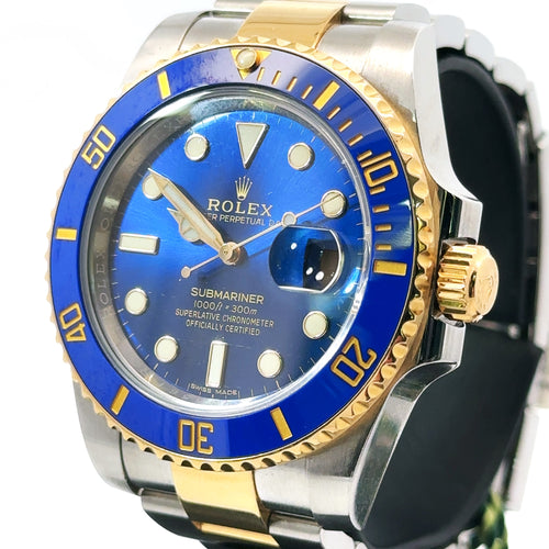 Pre-Owned Rolex Submariner Date 40mm 2 Tone Watch 116613 Blue Dial Ceramic bezel