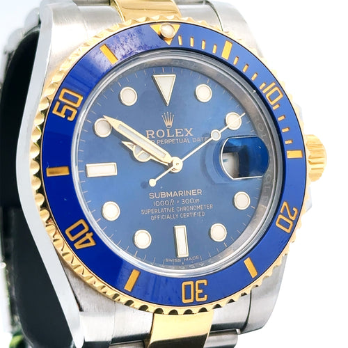 Pre-Owned Rolex Submariner Date 40mm 2 Tone Watch 116613 Blue Dial Ceramic bezel