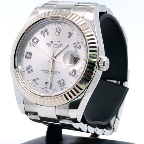 Pre-Owned Rolex Datejust II 41mm Stainless Steel Watch 116334 Gold Fluted bezel