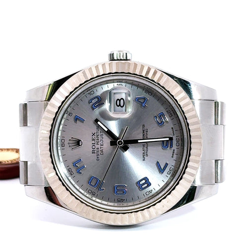 Pre-Owned Rolex Datejust II 41mm Stainless Steel Watch 116334 Gold Fluted bezel