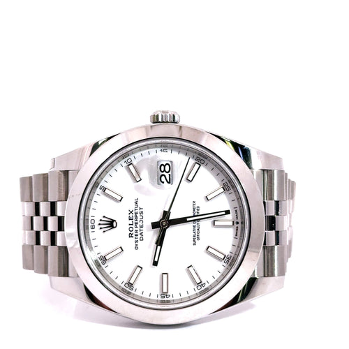 Pre-Owned Rolex Datejust 41mm Stainless Steel Watch 126300 Gold Fluted bezel