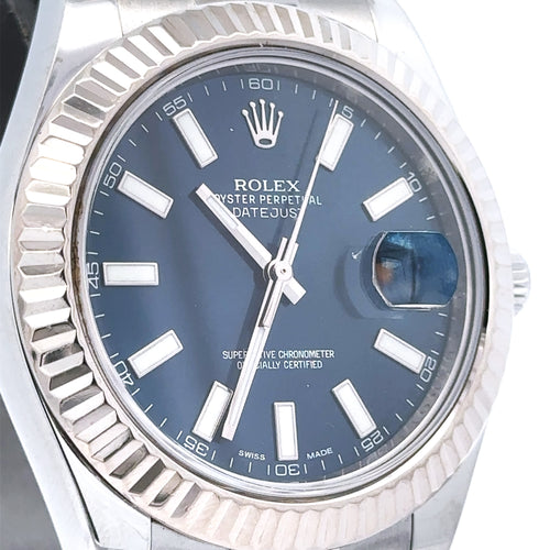 Pre-Owned Rolex Datejust II 41mm Stainless Steel Watch 116334 Gold Fluted bezel