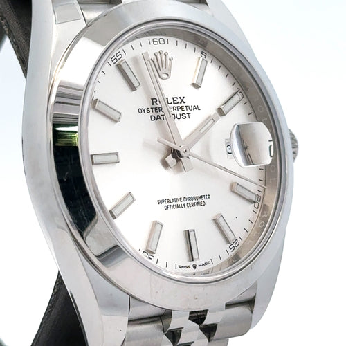 Pre-Owned Rolex Datejust 41mm Stainless Steel Watch 126300 Gold Fluted bezel