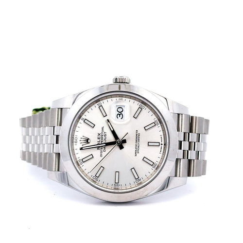 Pre-Owned Rolex Datejust 41mm Stainless Steel Watch 126300 Gold Fluted bezel