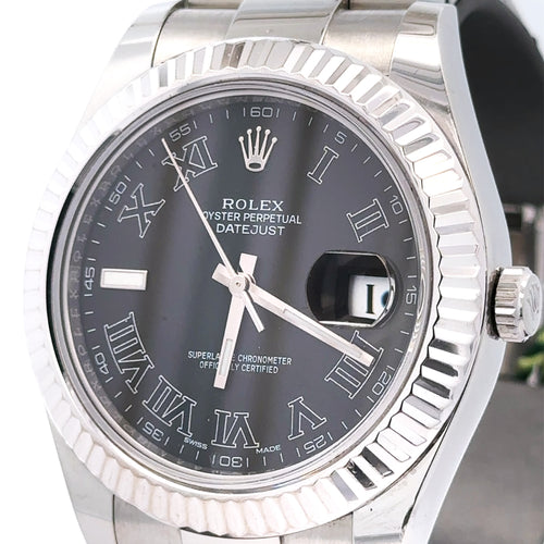 Pre-Owned Rolex Datejust II 41mm Stainless Steel Watch 116334 Gold Fluted bezel