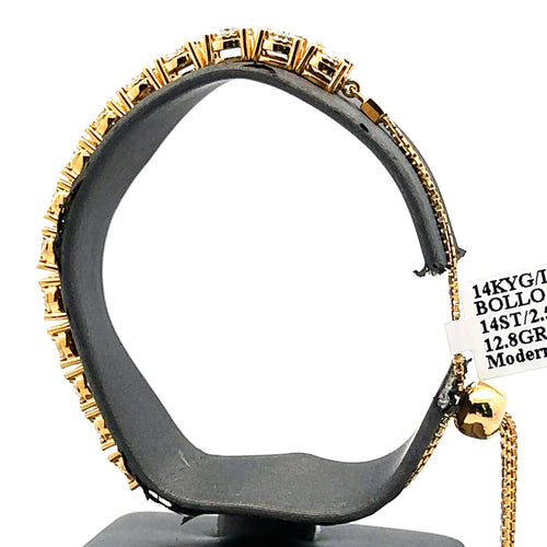 14k Yellow Gold 2.25CT Diamond Bolo Bracelet, 12.8g, S107746