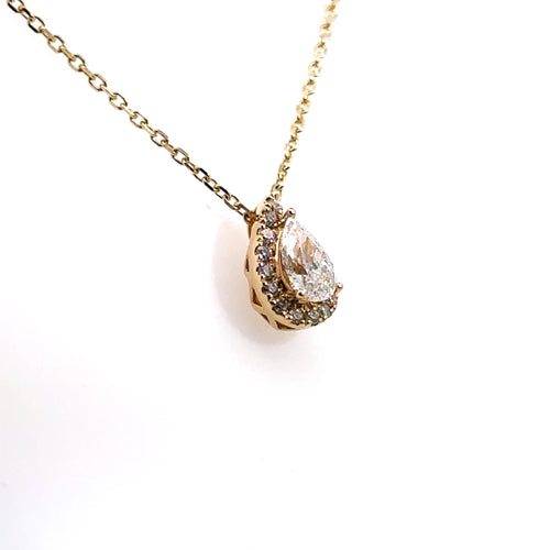 14k Yellow Gold 0.50 CT pear Diamond Bezel Pendant Necklace, 2.6g, S16075