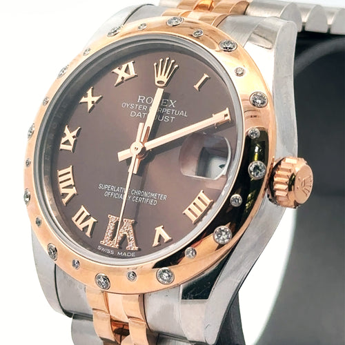 Pre-Owned Rolex Datejust 31mm 2 tone 18k Rose Gold Watch 178341 diamond bezel
