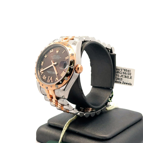 Pre-Owned Rolex Datejust 31mm 2 tone 18k Rose Gold Watch 178341 diamond bezel
