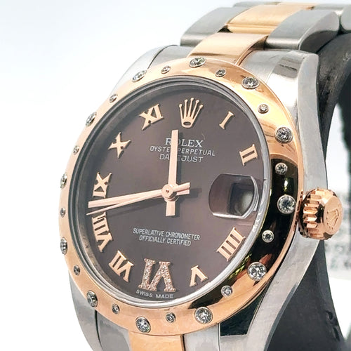 Pre-Owned Rolex Datejust 31mm 2 tone 18k Rose Gold Watch 178341 diamond bezel