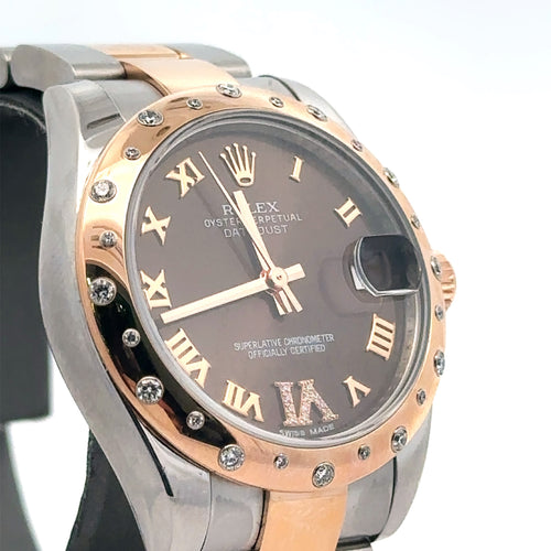 Pre-Owned Rolex Datejust 31mm 2 tone 18k Rose Gold Watch 178341 diamond bezel
