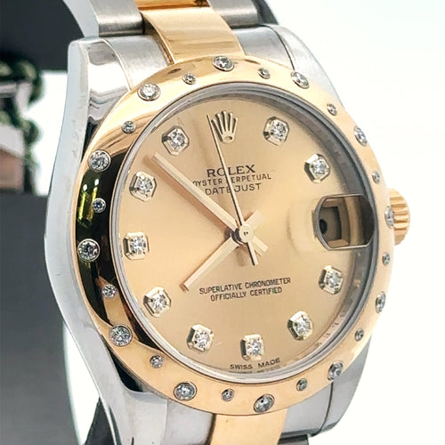 Pre-Owned Rolex Datejust 31mm 2 tone 18k Yellow Gold Watch 178343 diamond bezel