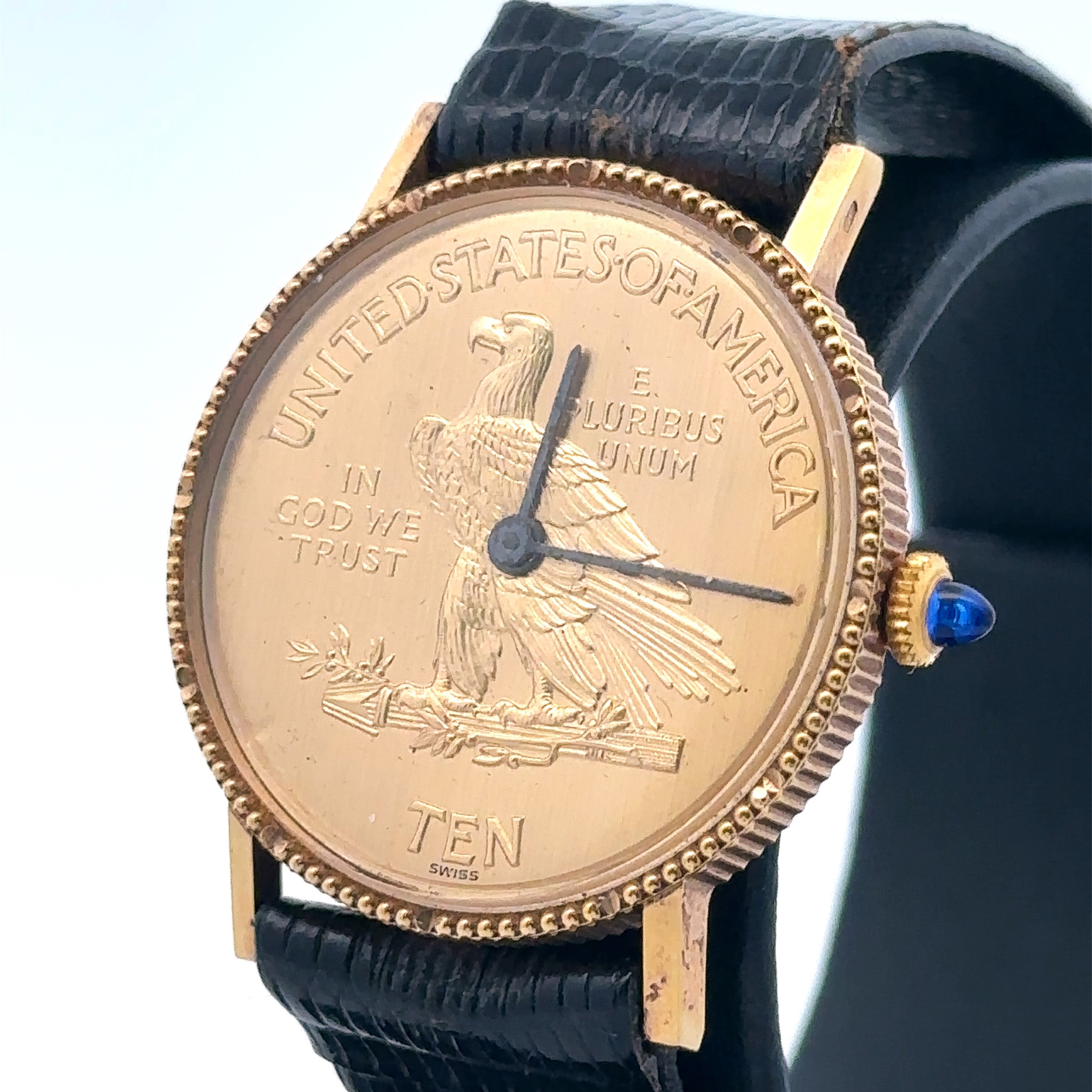 LUCIEN PICCARD Vintage 18K Yellow gold 10 Coin Style Watch Pre Owned