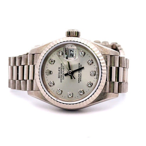 Pre-Owned Rolex Datejust Presidential 2mm 18k white Gold Watch 79179