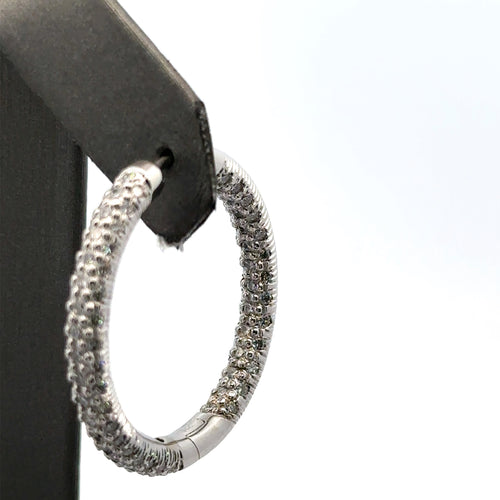 14k White Gold 3.00 CT Diamond Inside Out Pave Hoop Earrings 11.6gm S16111