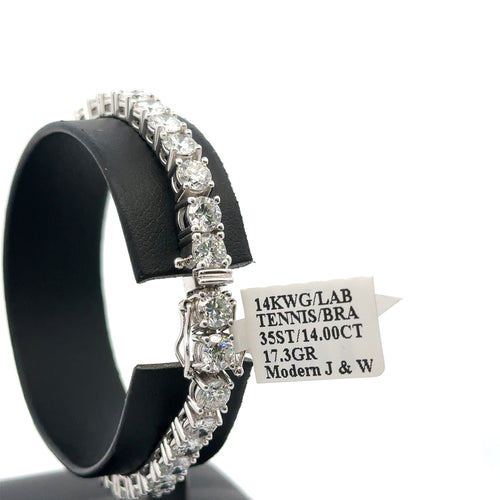 14k White Gold 14.00 CT lab grown Diamond Tennis Bracelet 17.3g, 7", S108010