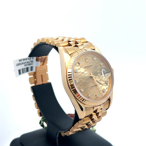 Pre-Owned Rolex Datejust, Chevy Dial, 36mm 18k Yellow Gold Watch 16018, Pre Owned