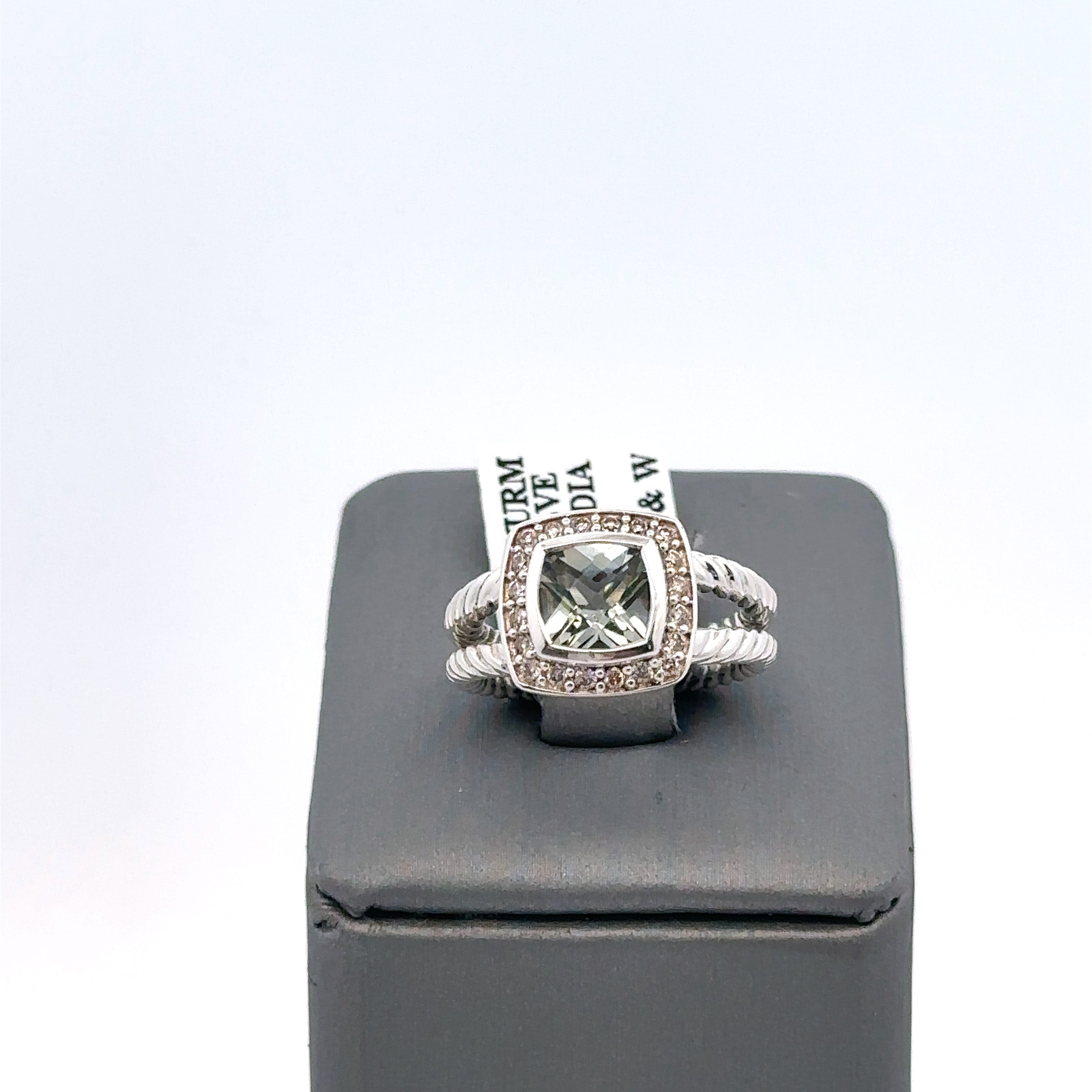 David Yurman Albion Ring Sterling Silver w/ Prasiolite & Diamonds, S10