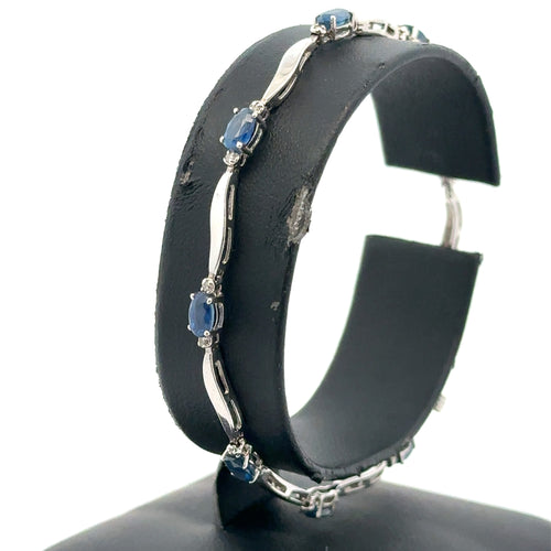 14K White Gold 2.25CT Sapphire & Diamonds Ladies Bracelet, 5.3G, 7"