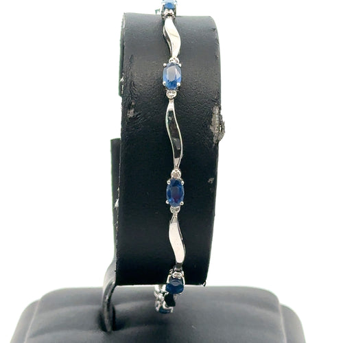 14K White Gold 2.25CT Sapphire & Diamonds Ladies Bracelet, 5.3G, 7"