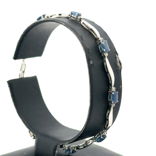 14K White Gold 2.25CT Sapphire & Diamonds Ladies Bracelet, 5.3G, 7"