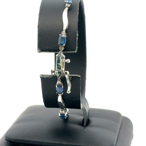 14K White Gold 2.25CT Sapphire & Diamonds Ladies Bracelet, 5.3G, 7"