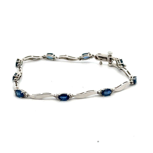14K White Gold 2.25CT Sapphire & Diamonds Ladies Bracelet, 5.3G, 7"