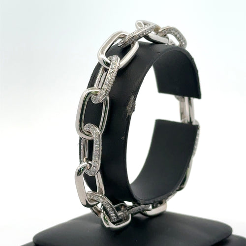 18k White Gold 4.50CT Pave Diamond Paper Clip Style Unisex Bracelet, 8" 25.6g