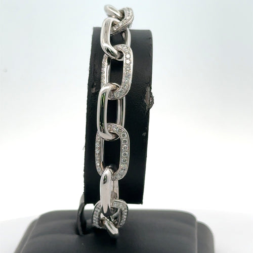 18k White Gold 4.50CT Pave Diamond Paper Clip Style Unisex Bracelet, 8" 25.6g