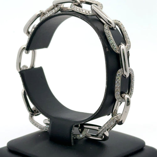 18k White Gold 4.50CT Pave Diamond Paper Clip Style Unisex Bracelet, 8" 25.6g