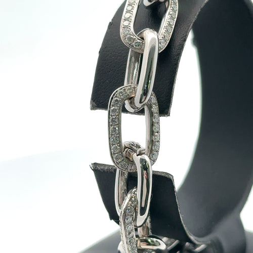 18k White Gold 4.50CT Pave Diamond Paper Clip Style Unisex Bracelet, 8" 25.6g
