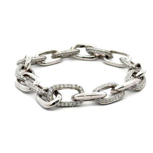 18k White Gold 4.50CT Pave Diamond Paper Clip Style Unisex Bracelet, 8" 25.6g