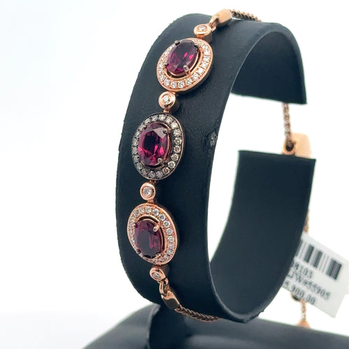 LeVian 14k Rose Gold Garnet & Halo Diamonds Bolo Bracelet, 9.9.G, S108103