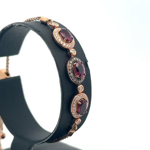 LeVian 14k Rose Gold Garnet & Halo Diamonds Bolo Bracelet, 9.9.G, S108103
