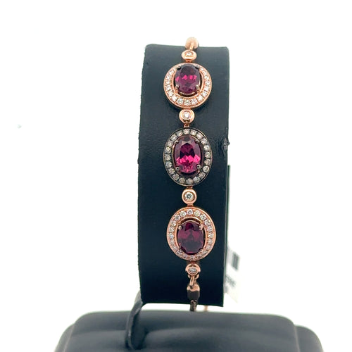 LeVian 14k Rose Gold Garnet & Halo Diamonds Bolo Bracelet, 9.9.G, S108103