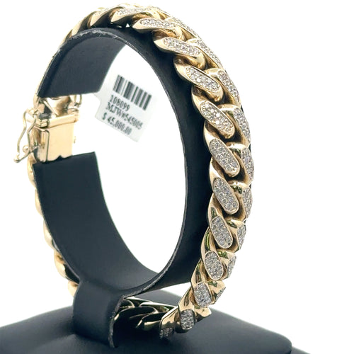 10k Yellow Gold 5.00 CT Diamond Cuban Link Bracelet, 7.5" 64.5g, S108099