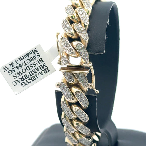 10k Yellow Gold 5.00 CT Diamond Cuban Link Bracelet, 7.5" 64.5g, S108099