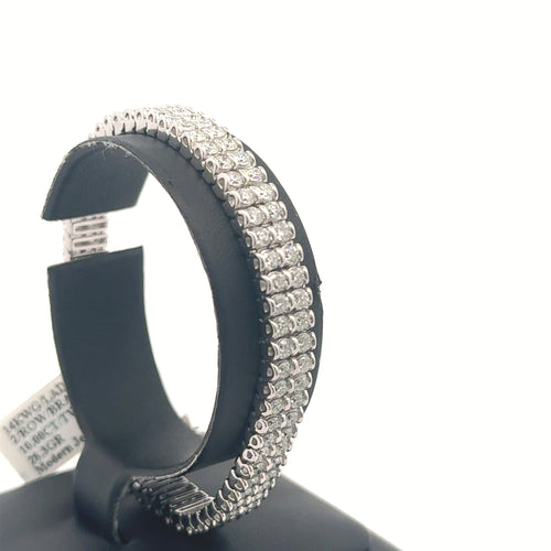 14k White Gold 2 Row 9.75 CT Unisex Diamond Bracelet, 28.3gm, 7.5"
