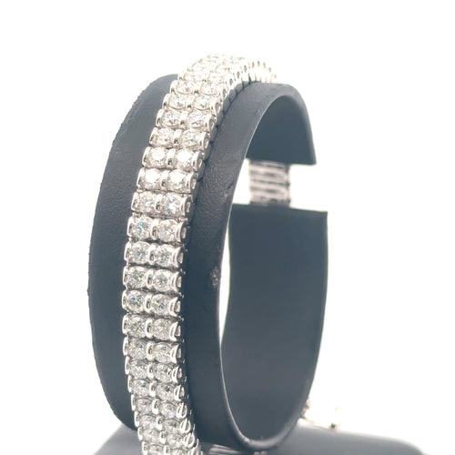 14k White Gold 2 Row 9.75 CT Unisex Diamond Bracelet, 28.3gm, 7.5"