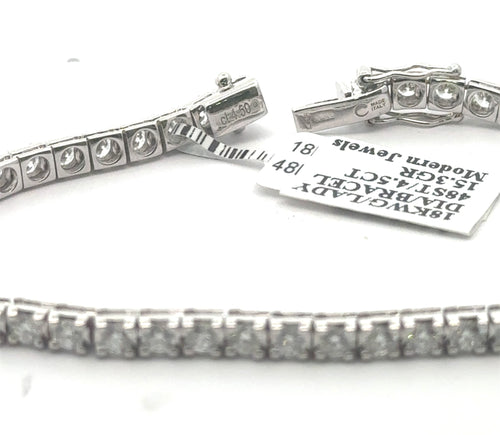 18k White Gold 4.25 CT Diamond Tennis Bracelet, 7.5", 15.3g, S16289