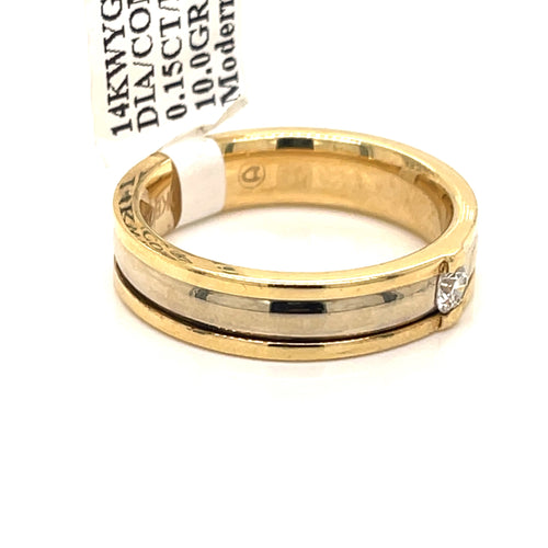 14k Yellow/White Gold 0.15 CT Diamond Men's Wedding Band, 10g, Size 10