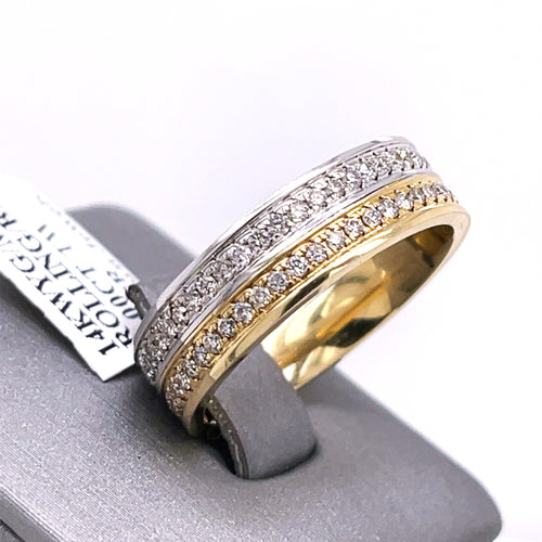 14k Multi Tone Gold 1.00 CT Diamond Men's rolling Band,  8.1g, Size 9.75