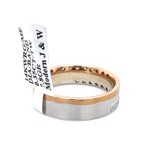 14k Rose White Gold 0.35 CT Diamond Men's Band, 7.8gm, Size 10