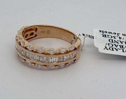 14k Yellow Gold 1.00CT Emerald &Marquise Diamond Wedding Band 4.3g Size 7 S16550