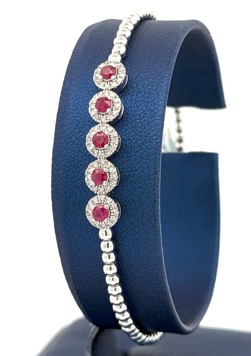 14k White Gold 1.00CT Diamond & Ruby Bangle Bracelet, 6.9g, S16615