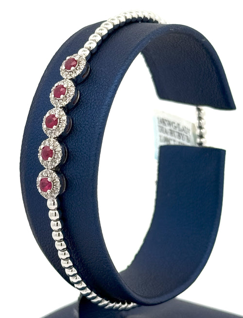 14k White Gold 1.00CT Diamond & Ruby Bangle Bracelet, 6.9g, S16615