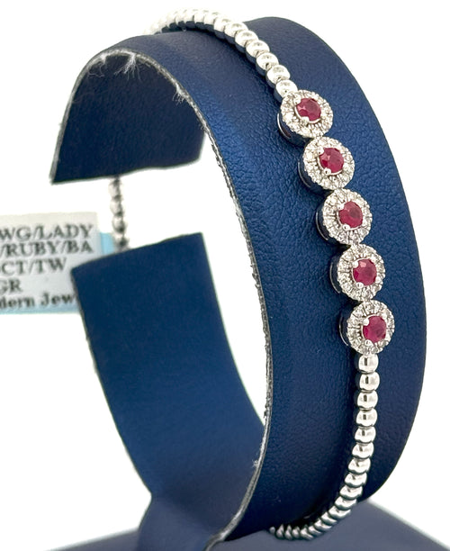 14k White Gold 1.00CT Diamond & Ruby Bangle Bracelet, 6.9g, S16615