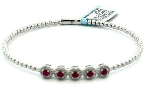 14k White Gold 1.00CT Diamond & Ruby Bangle Bracelet, 6.9g, S16615